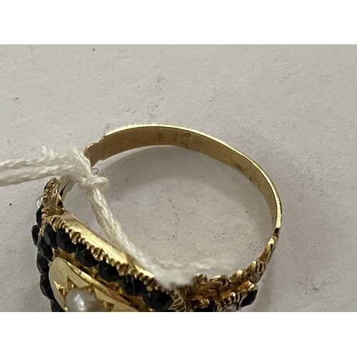 100 - stunning georgian mourning ring in outstanding condition for the age. Stones are thought to be jet a... 