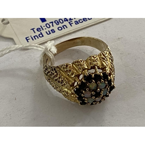 101 - 9ct gold vintage  saphire and opal ring size U weighs 9.5g