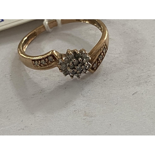 104 - 9ct rose gold small diamond cluster ring size O weighs 1.8g