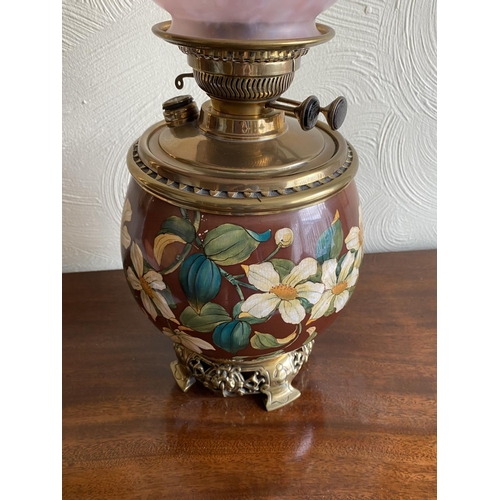 133 - Vienna gilt gold ornate oil lamp with brass base 22