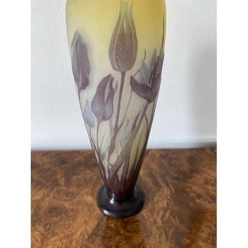 144 - Emile galle french cameo art vase signed galle into amethyst cameo. Tulip design circa 1900