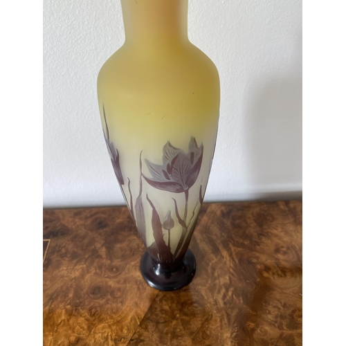 144 - Emile galle french cameo art vase signed galle into amethyst cameo. Tulip design circa 1900