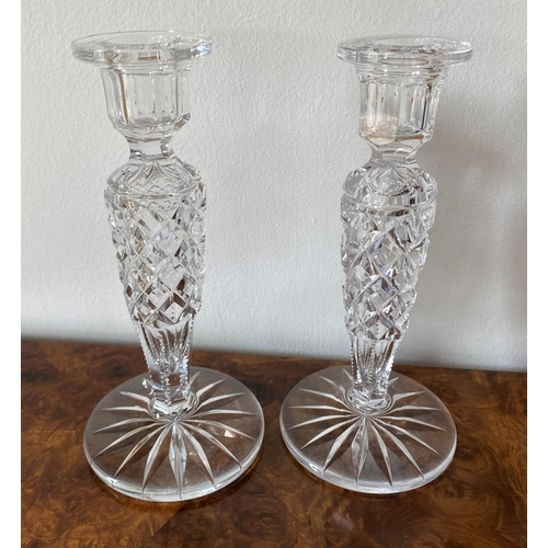 145 - Pair of early 20th century crystal candelesticks 20.4cm tall and 9.5cm at the foot