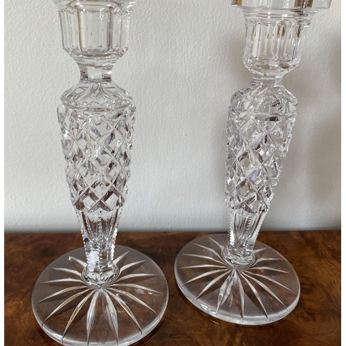 145 - Pair of early 20th century crystal candelesticks 20.4cm tall and 9.5cm at the foot