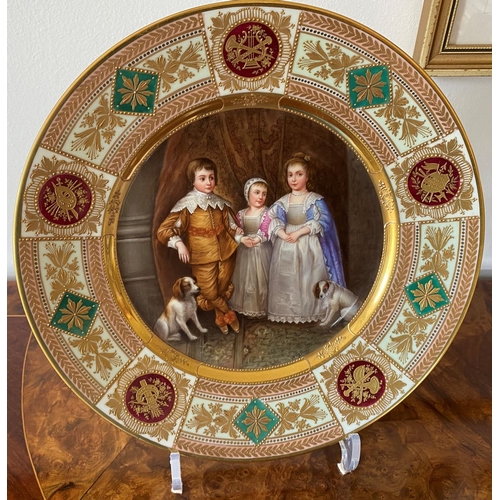 146 - Rosenthal plate painted by wagner showing children of charles 1st with dog theme vienna style. Signe... 