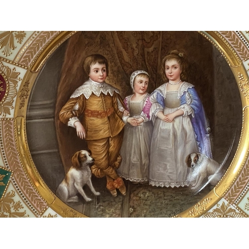 146 - Rosenthal plate painted by wagner showing children of charles 1st with dog theme vienna style. Signe... 