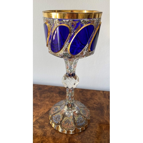 149 - large moser tri-colour enamelled glass goblet circa 1890. a 19th century moser . The bucket bowl fea... 