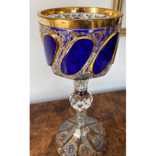 149 - large moser tri-colour enamelled glass goblet circa 1890. a 19th century moser . The bucket bowl fea... 