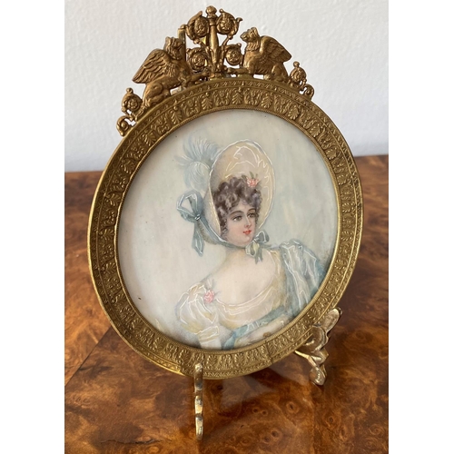 152 - victorian minature watercolour on ivory panel portrait of madame saviot approx 14cm tall