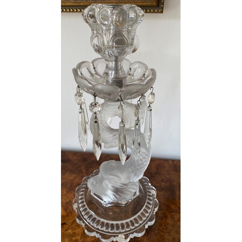 163 - Baccarat crystal dolphin candle stick complete with boneche and hanging crystal prisms vintage 1950-... 