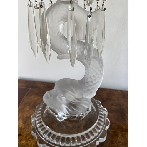 163 - Baccarat crystal dolphin candle stick complete with boneche and hanging crystal prisms vintage 1950-... 