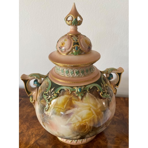 165 - Hadleys worcester rose painted pot pourri shape 218 and has the factory stamp for 1900-1902 and is i... 