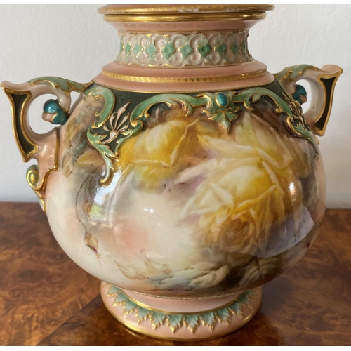 165 - Hadleys worcester rose painted pot pourri shape 218 and has the factory stamp for 1900-1902 and is i... 