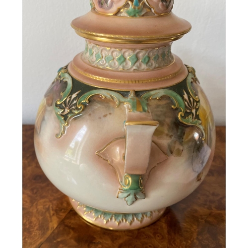 165 - Hadleys worcester rose painted pot pourri shape 218 and has the factory stamp for 1900-1902 and is i... 