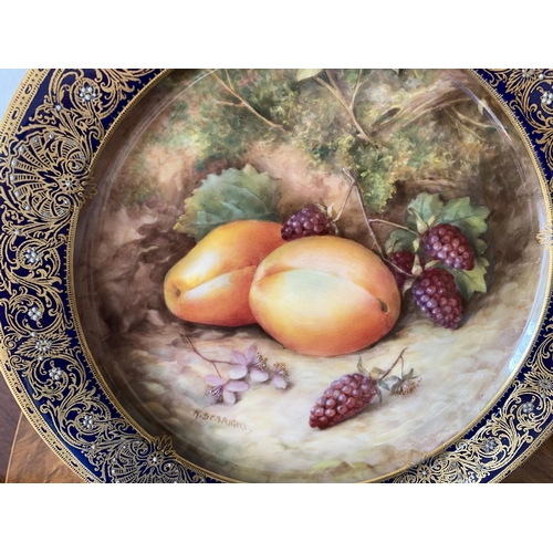 167 - Royal worcester cabinet plate decorated with a still life of fruit by richard sebright in perfect co... 