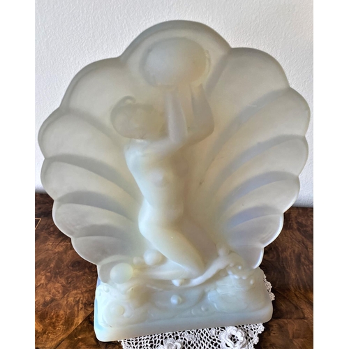 176 - 1930S french art deco opalescent glass figurevby marius sabino of a nymph kneeling within a calm she... 