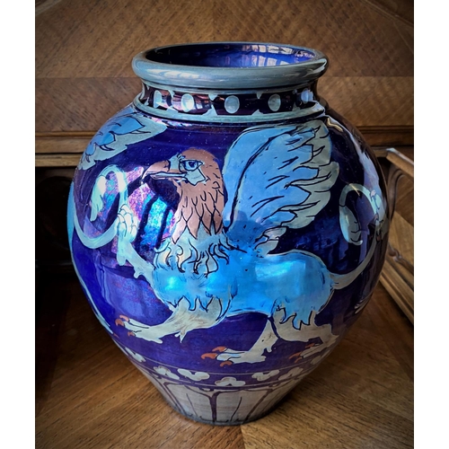 182 - large jcj vase featuring a gryfon type creature commisioned piece