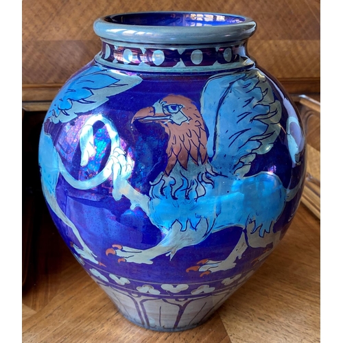 182 - large jcj vase featuring a gryfon type creature commisioned piece