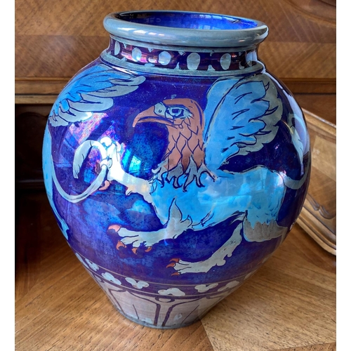 182 - large jcj vase featuring a gryfon type creature commisioned piece