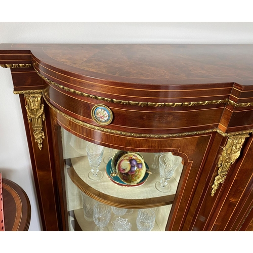 186 - Victorian period walnut and purple heart credenza with a large central sevres porcelain plaque circa... 