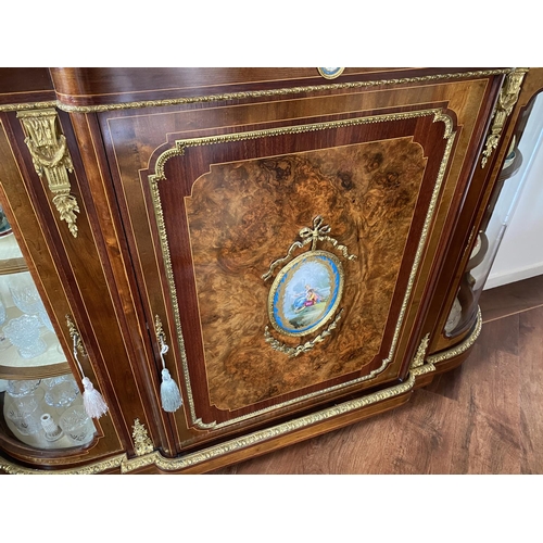 186 - Victorian period walnut and purple heart credenza with a large central sevres porcelain plaque circa... 