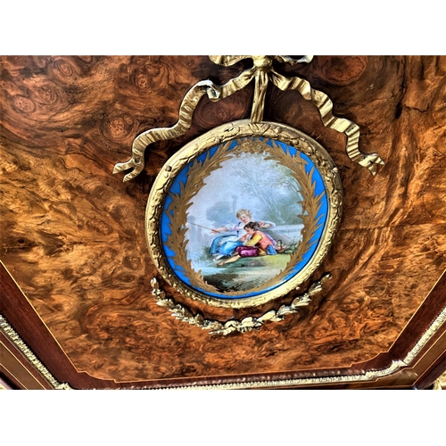 186 - Victorian period walnut and purple heart credenza with a large central sevres porcelain plaque circa... 