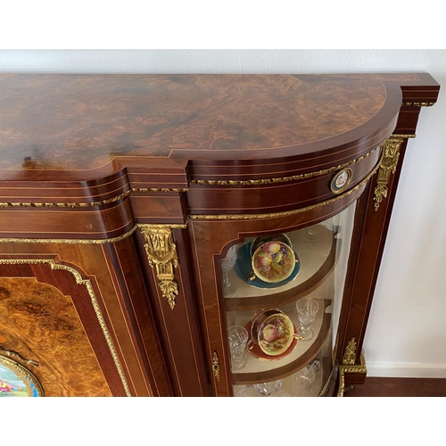 186 - Victorian period walnut and purple heart credenza with a large central sevres porcelain plaque circa... 