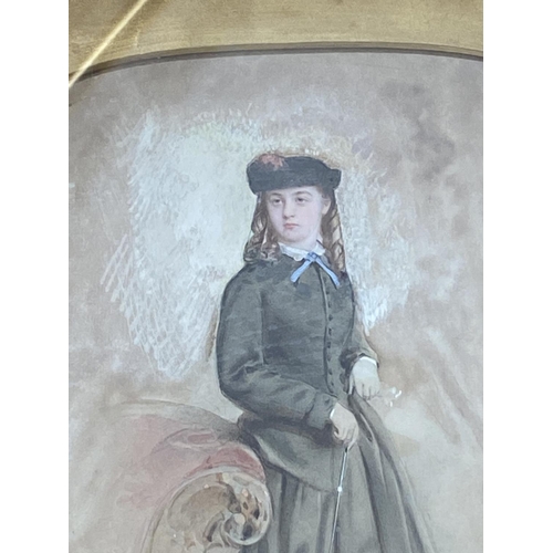 193 - early victorian lady in riding habit face inset and painted on ivory