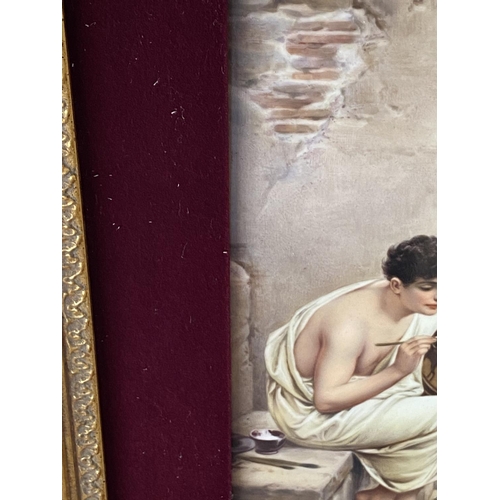 194 - KPM porcelain plaque decorated with a scene of art wins heart after a painting by friedrich paul thu... 