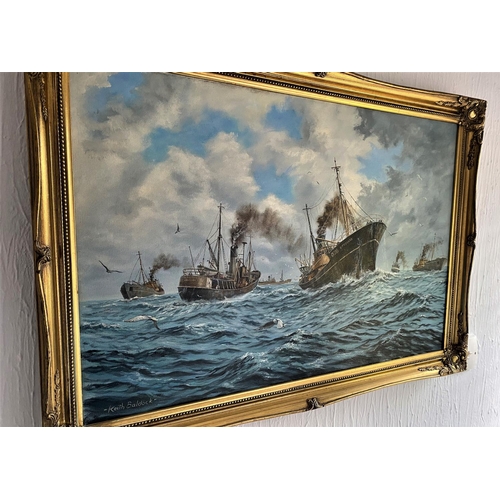 204 - Grimsby trawlers oil painting by Keith baldock includes the life guard. 33