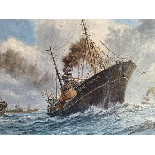 204 - Grimsby trawlers oil painting by Keith baldock includes the life guard. 33