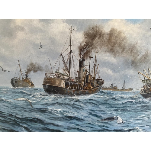 204 - Grimsby trawlers oil painting by Keith baldock includes the life guard. 33