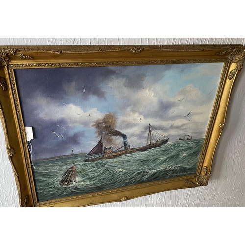 205 - Grimsby steam trawler oil painting by Keith Baldock 37.5