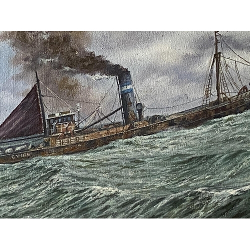 205 - Grimsby steam trawler oil painting by Keith Baldock 37.5