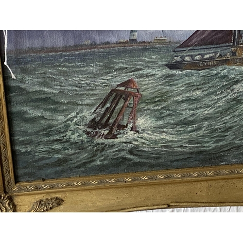 205 - Grimsby steam trawler oil painting by Keith Baldock 37.5