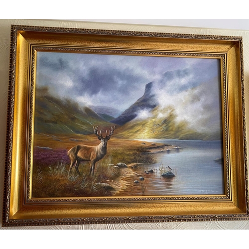 209 - Highland laird oil on canvas painting by david waller. The red deer stag has been the subject of man... 