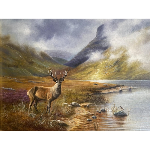 209 - Highland laird oil on canvas painting by david waller. The red deer stag has been the subject of man... 