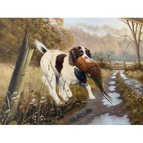 229 - David Waller oil on canvas The retrieve and features a cocker spaniel owned by Mr Denis Maltbt of wo... 