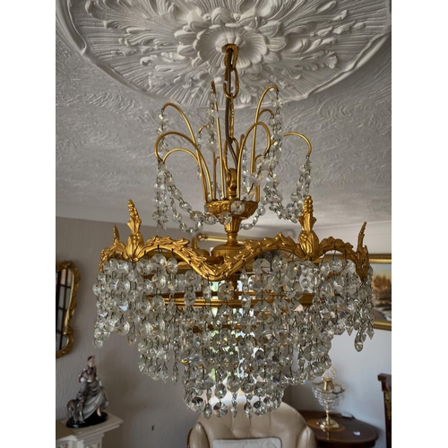 233 - Gold plated chandelier hangs 20