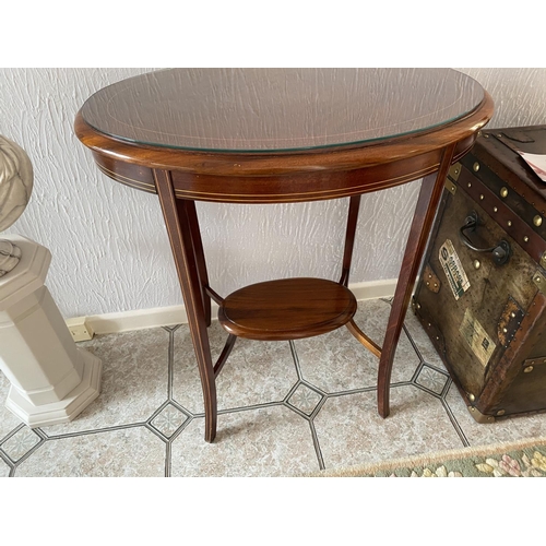 235 - Edwardian inlaid glass top table 26