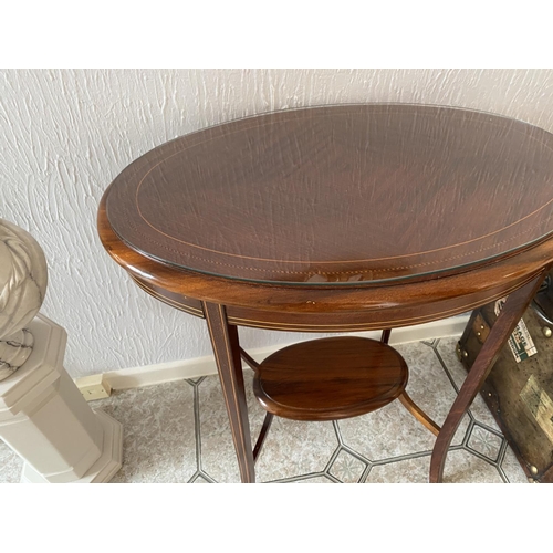 235 - Edwardian inlaid glass top table 26