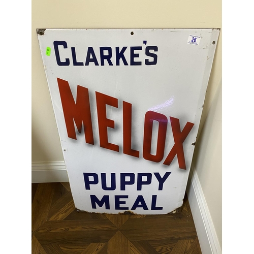 26 - Clarkes melox puppy meal enamel sign appx 33