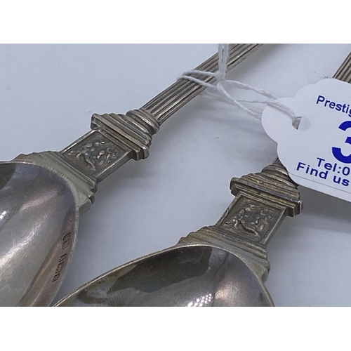 344 - 2 x nelson coloumn spoons sterling silver 96.2g