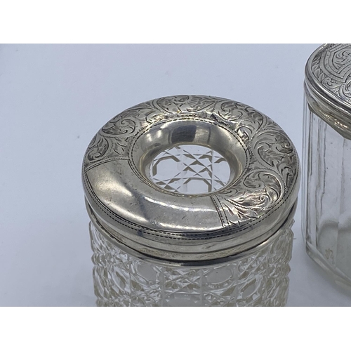 351 - 2 x sterling silver topped jars