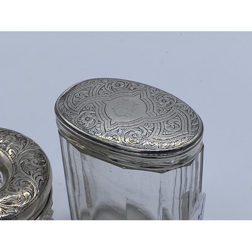 351 - 2 x sterling silver topped jars