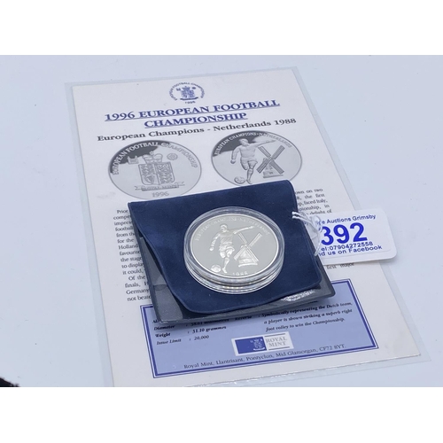 392 - sterling silver 1996 european football championship coin 1 ounce silver netherlands