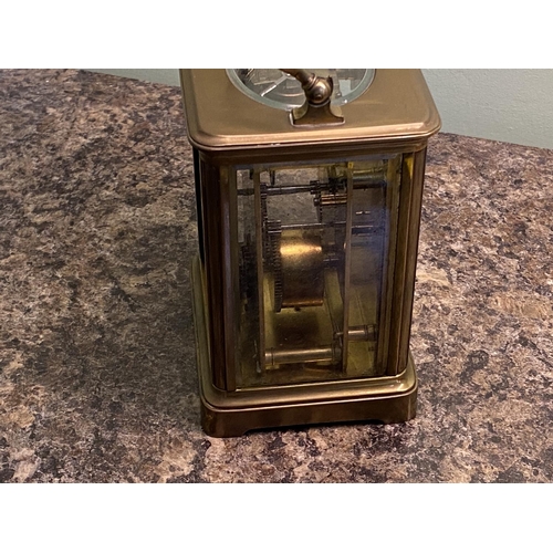 45 - vintage carriage clock with bevelled edge glass panels needs attention