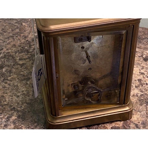 45 - vintage carriage clock with bevelled edge glass panels needs attention