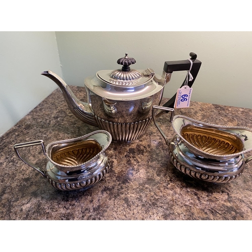 66 - sterling silver tea set includes tea pot,sugar bowl and milk jug weighs