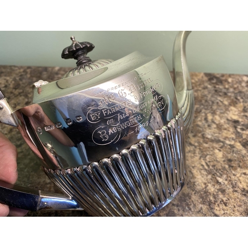 66 - sterling silver tea set includes tea pot,sugar bowl and milk jug weighs